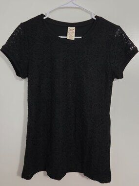 Faded Glory Black Lace Overlay Shirt Size Small